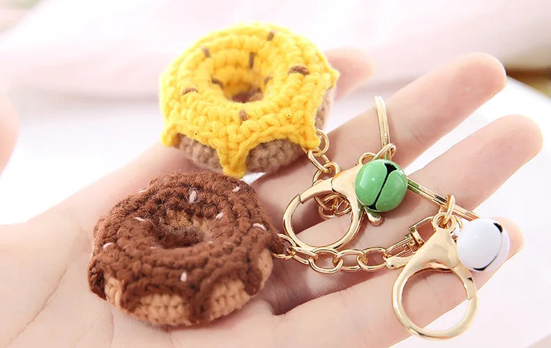 5 Pcs Handmade Weaving Keychain Wool Crochet Unique Knitted Pendant Keyring Strawberry Watermelon Orange Pendant Key Chain Gifts