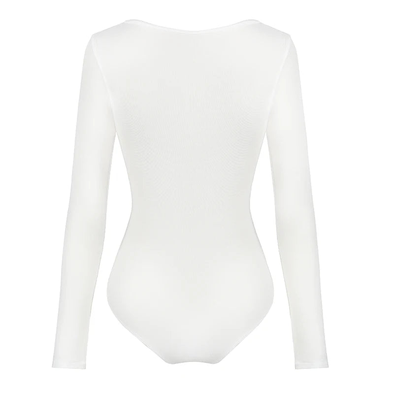One-Piece Long Sleeve Bodysuit Shapewear for Women – V-Neck Tummy Control Body Shaper