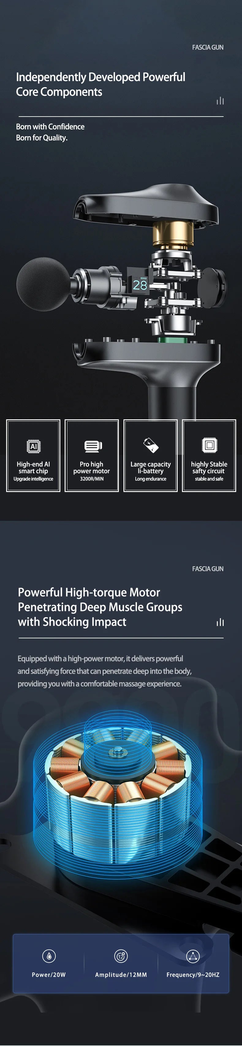 Massage Products Brushless Motor Strong Deep Tissue Percussion Muscle Massager Body Professional Massage