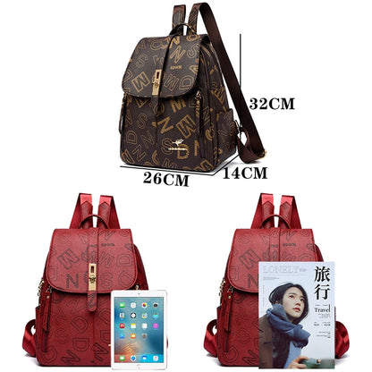 Women's Designer Letter Printing Leather Backpacks Large Capacity Travel Shoulder Bags Totes School Bag