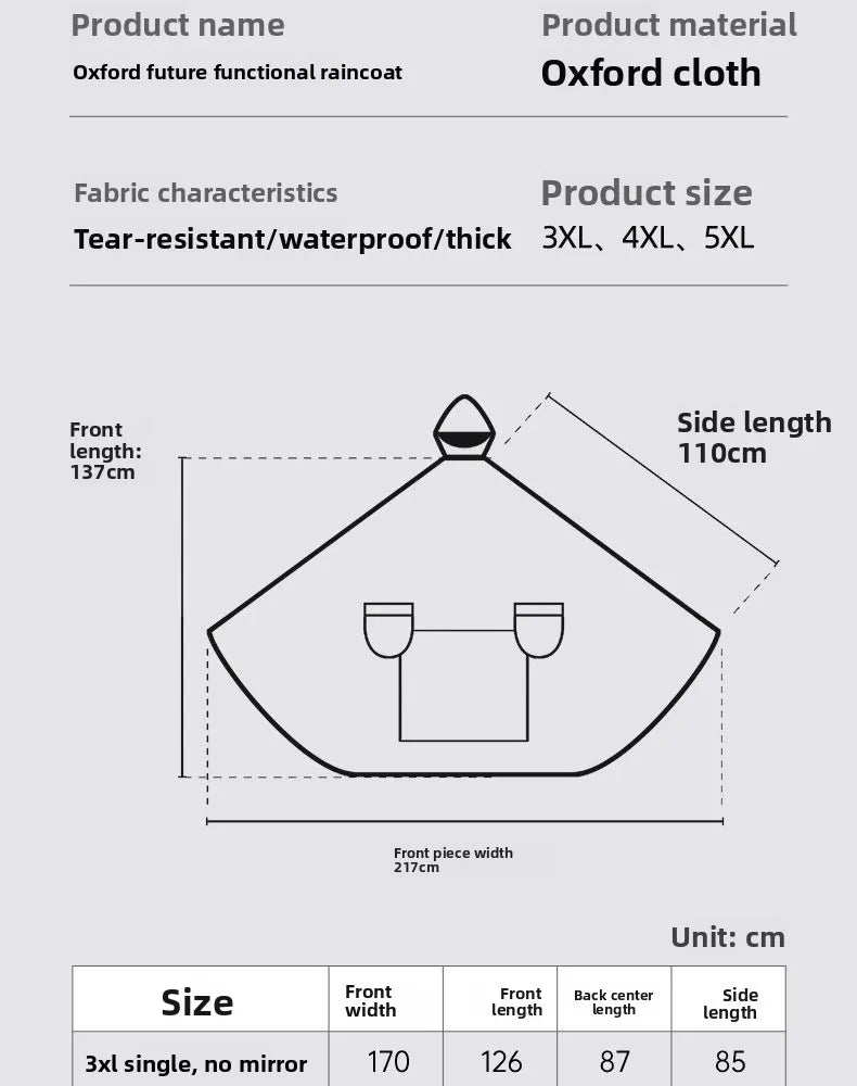 Full Body Waterproof Hooded Rain Poncho with Reflective Details for Motorcycle Riding