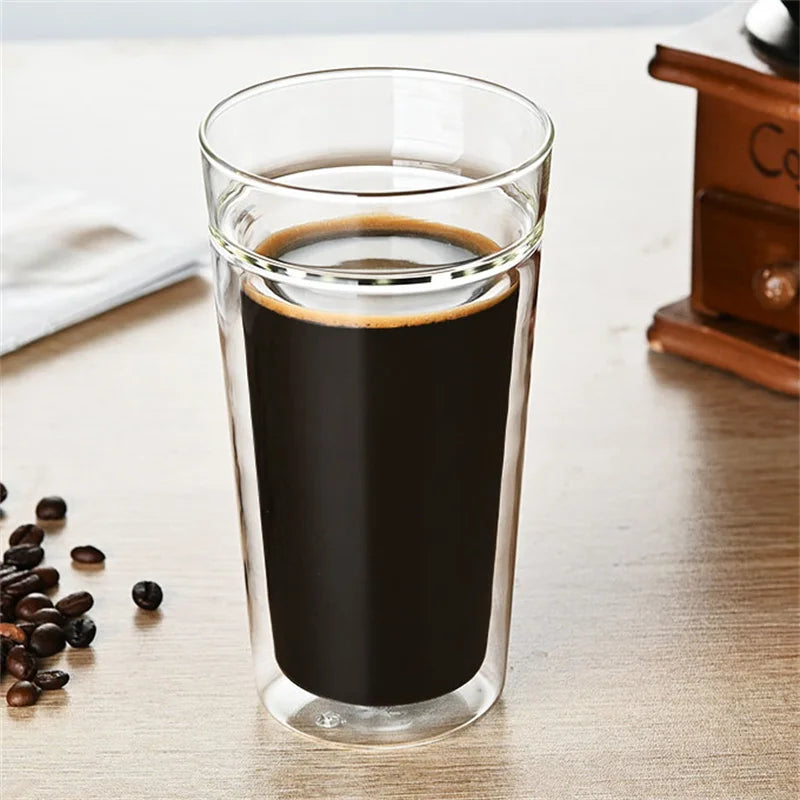 Large Capacity 400/800ml Heat-resistant Double Wall Glass Coffee Mug Espresso Cup American Latte Cappuccino Tea Water Cup