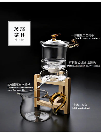 Heat-resistant glass tea set magnetic water diversion rotating cover bowl semi-automatic tea maker lazy teapot Kungfu tea set