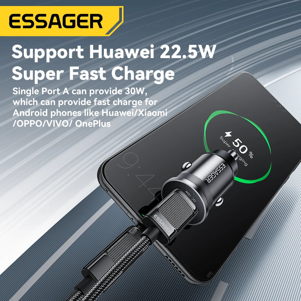 45W Mini USB-C + USB Fast Car Charger (PD 3.0 + QC 3.0)