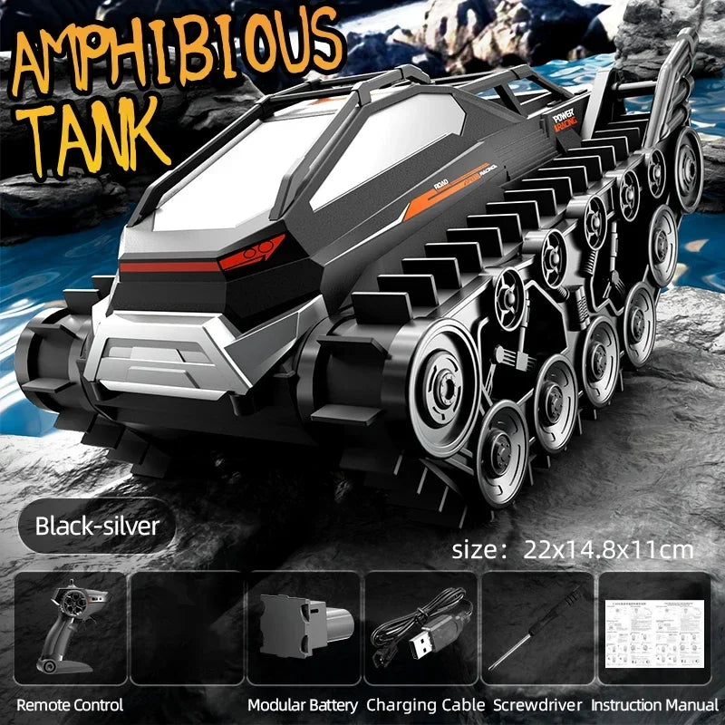 Rc Cars Tank Waterproof Amphibious Water Land All Terrain Tracked Tank Remote Control Crawler Vehicle Outdoor Cars Toy for Boys