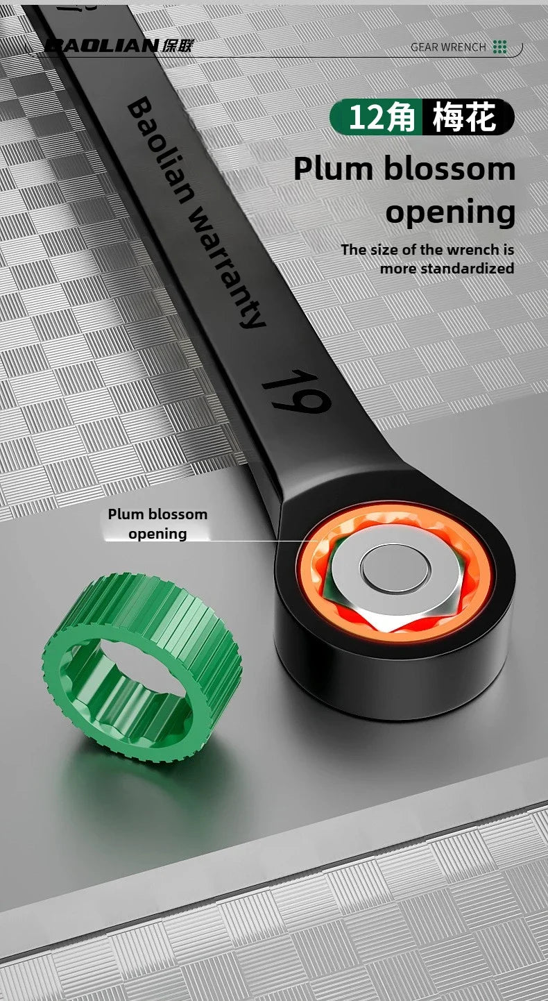 Dual Directional Fast Plum Blossom Ratchet Wrench, Industrial Grade Automatic Small Opening Dual-use Wrench Tool