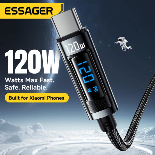 120W USB Type-C to Type-C Fast Charging Cable with LED Display