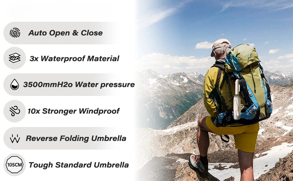 Ring Buckle Automatic Umbrella: Reflective Safety Strip，Reverse Folding, Lightweight Compact Travel Portable
