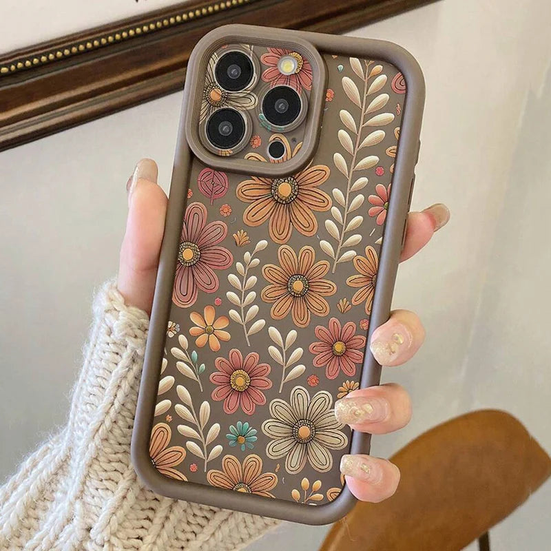 Floral Pattern Protective Camera Lens Phone Case For iPhone 17 16 14 15 Pro Max Air 16E Cover