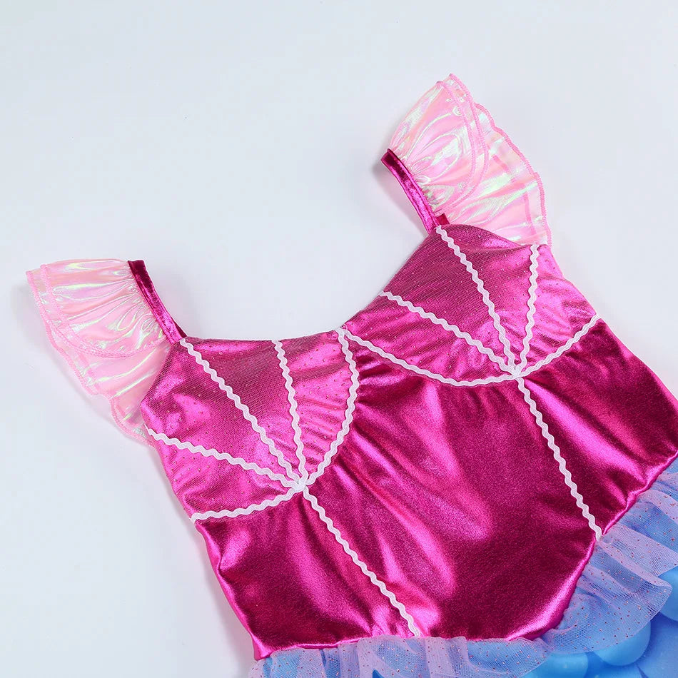 New Blue Red Purple Three Colors Mermaid Flying Sleeve Fishtail Beautiful Dress For Girl Summer Beach Party Cool Gown