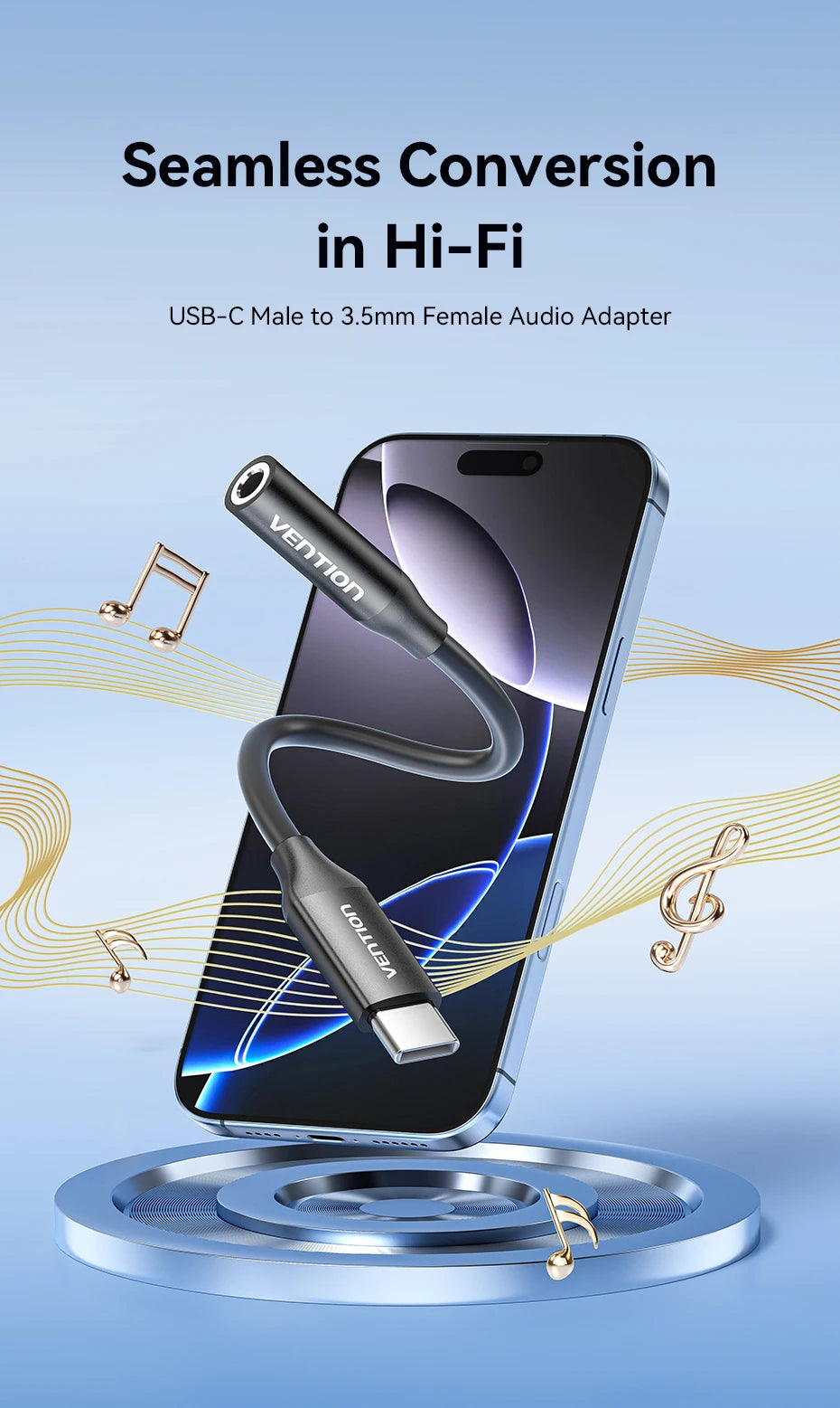 DAC USB Type C to 3.5mm Earphone Jack Audio Headphone Adapter for Samsung Galaxy S24 iPhone 16 USB C to 3.5mm Splitter