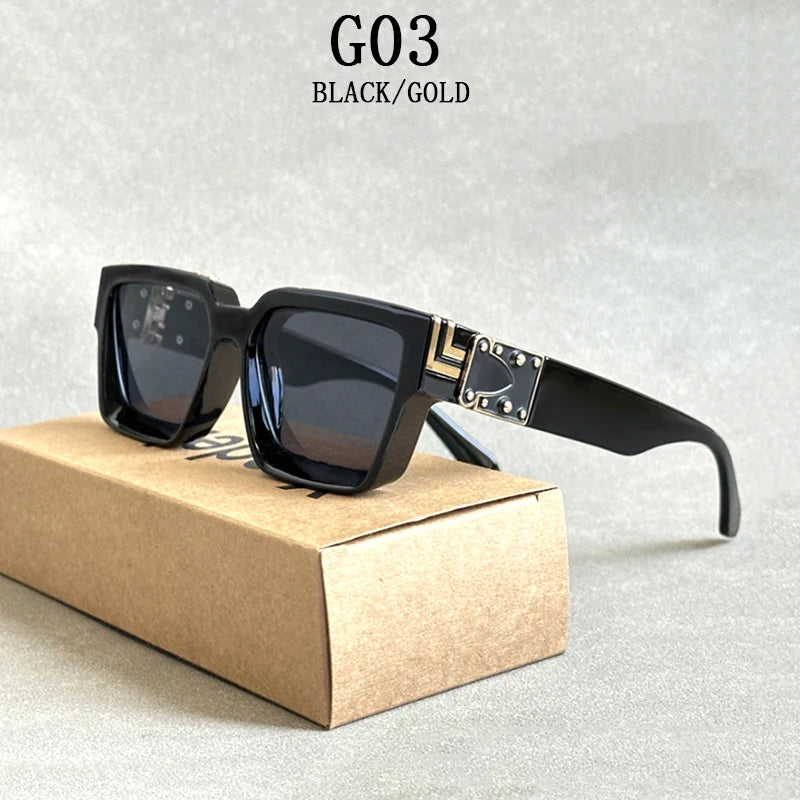 Retro Millionaire Square Sunglasses With UV400 Protection