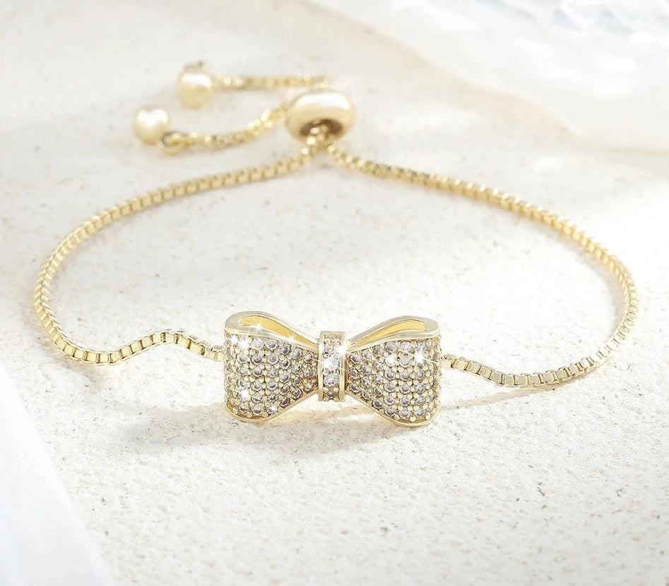 Zirconia Crystal Bow Adjustable Bracelet & Bangle