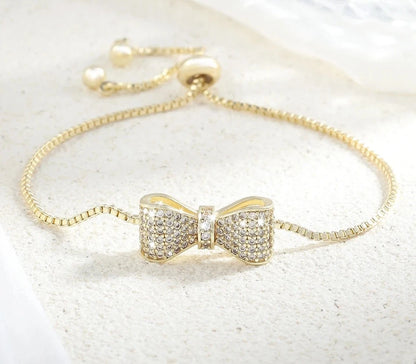 Zirconia Crystal Bow Adjustable Bracelet & Bangle