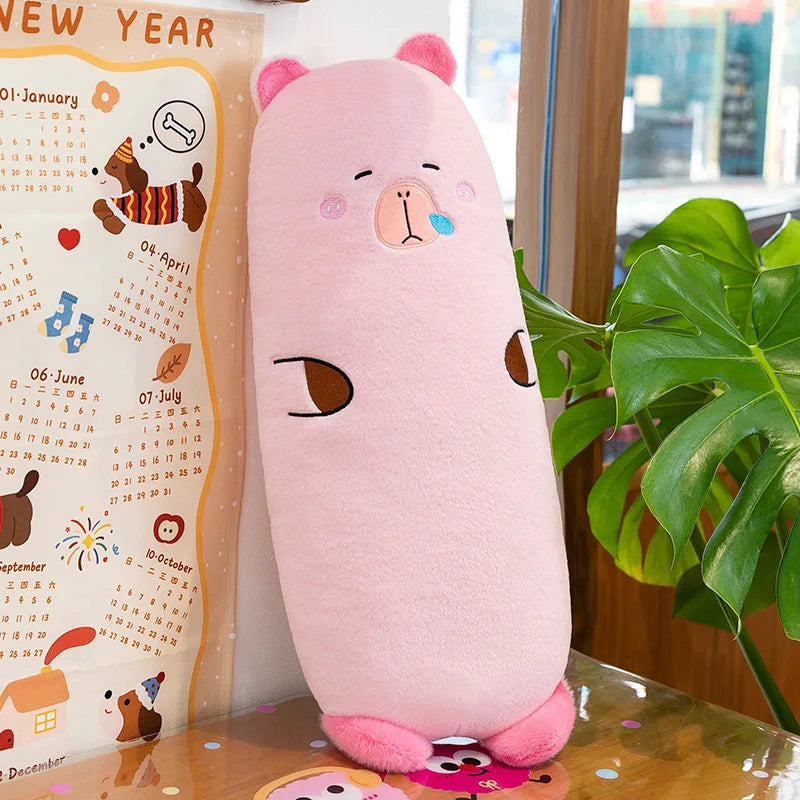 Kawaii Capybara Plush Toy Stuffed Animal Pillow Cuddly Long Body Doll for Kids Birthday Xmas Gift Soft Filled Plushie for Girls