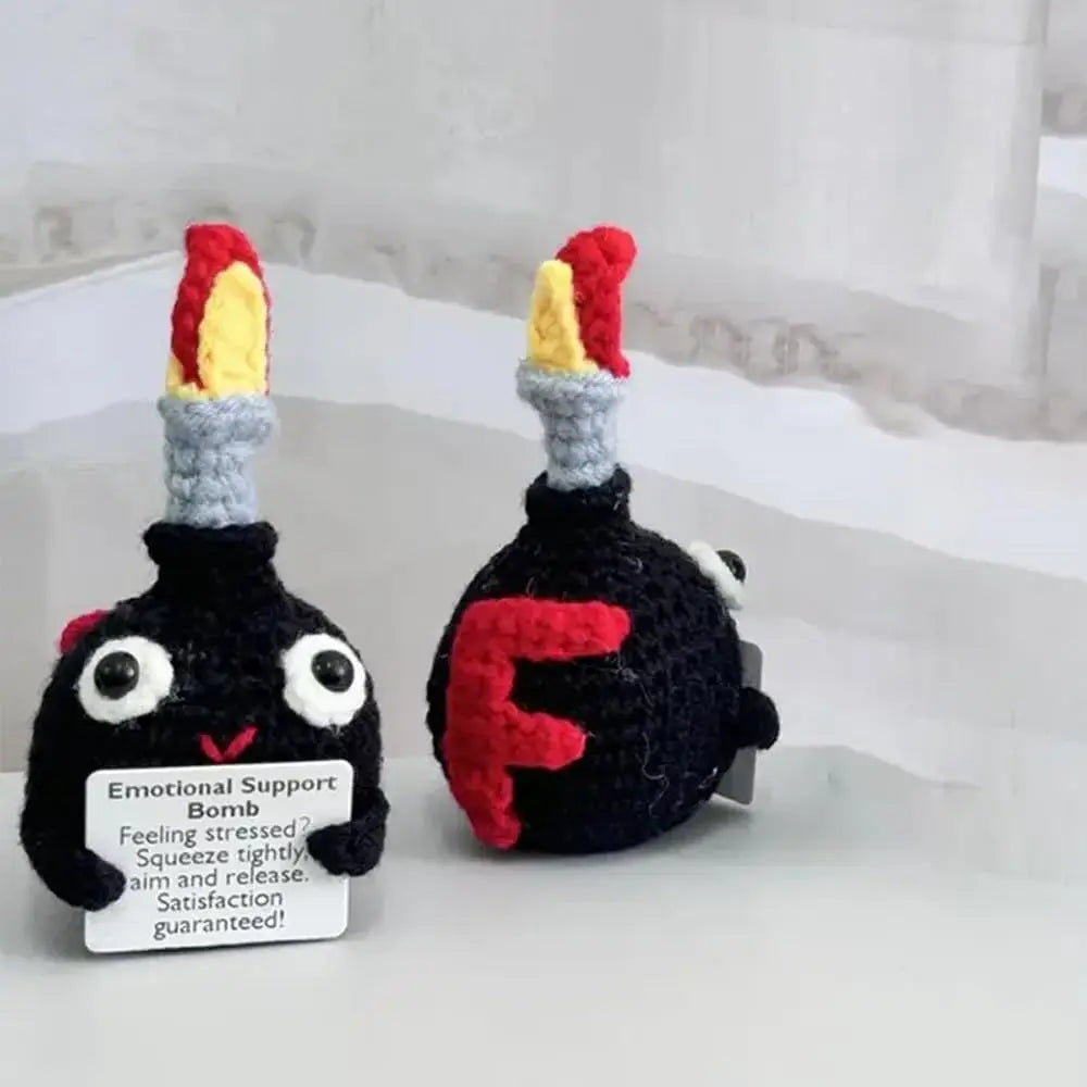 Positive Crochet F-Bomb Dolls With Card Home Room Decoration Handmade Knitted Encouragement Bomb Dolls Christmas Gifts