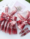 Dog Dress Harnesses with Leash Set Plaid Puppy Girl Skirt Doggy Dresses with Leash Ring Doggie Clothes for Small Medium Dogs