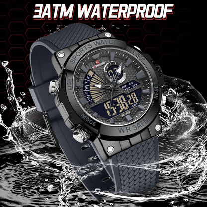 TPU Strap Military Waterproof Digital Luminous Clock Dual Display Quartz Wristwatches