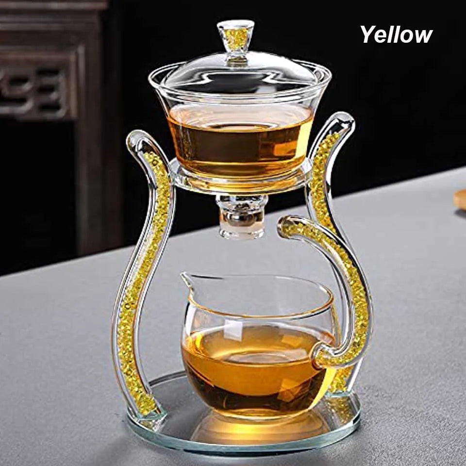 Glass Teapot Set Glass Automatic Lazy Tea Set Rotating Cover Kung Fu Heat-Resistant Teapot 6 Cups