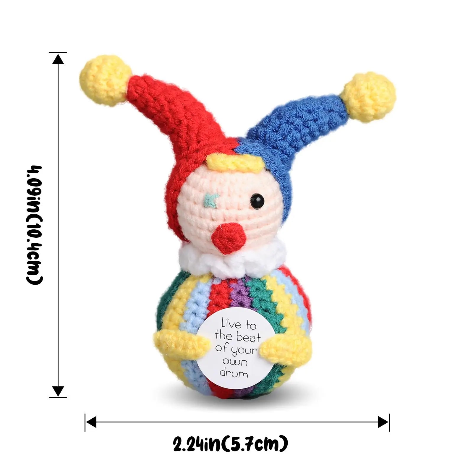 2 Pcs Funny Positive Crochet Clown Doll With Card Emotional Support Handmade Knitted Mini Clown Gifts Halloween Christmas Home Decor