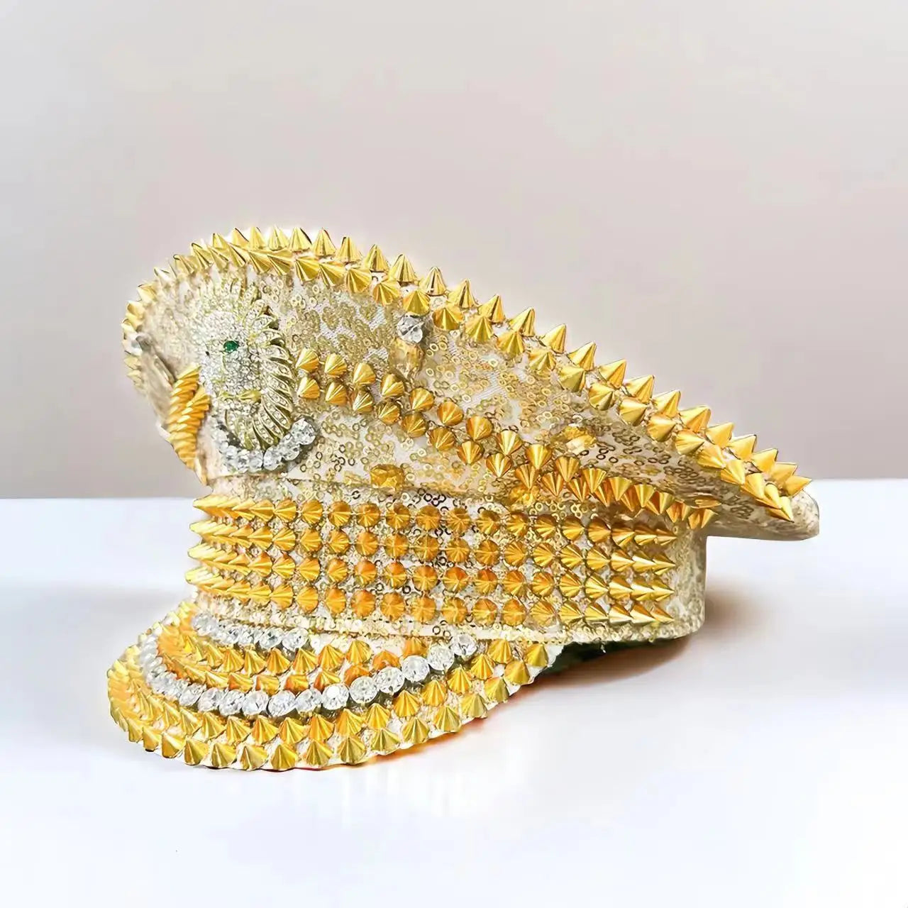 Golden Steampunk Captain Hat Rhinestone for Burning Man Festival Woman Rave Festivals Accessories ＆ Party Caps for Man