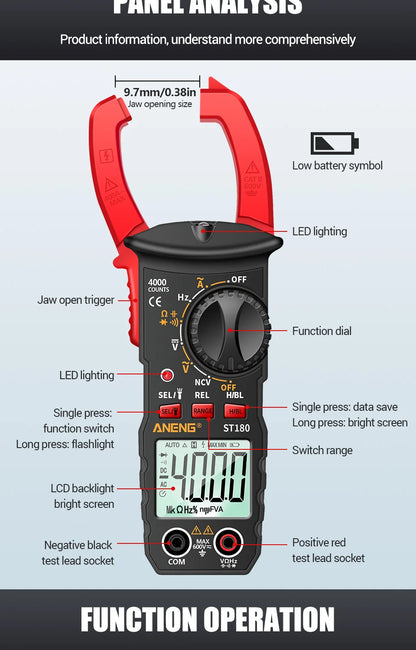 AC Current Clamp Meter  Digital 4000 Counts Multimeter Ammeter Voltage Tester Car Amp Hz Capacitance NCV Ohm Tool