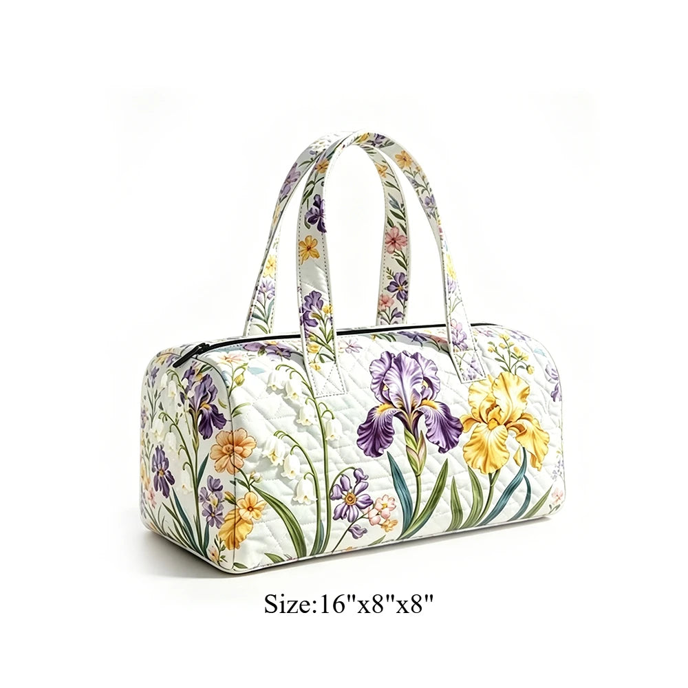 Animal Cow Floral Print Quilted Duffel Bag Weekender Travel Bag Lightweight Overnight Carry On Luggage for Gym Sports Getaway