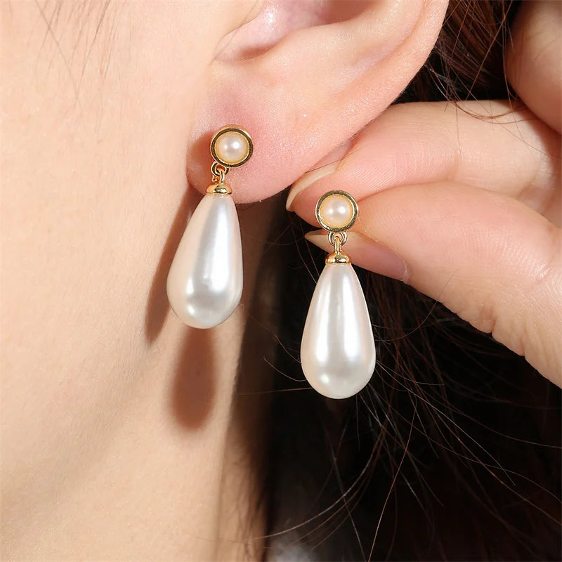 Water Drop Imitation Pearls Dangle Earrings for Women Elegant Bridal White Earrings