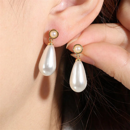 Water Drop Imitation Pearls Dangle Earrings for Women Elegant Bridal White Earrings