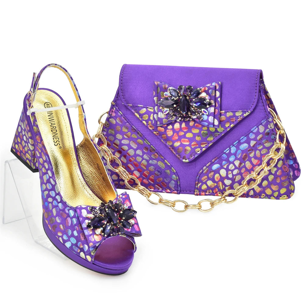 Design Women Shoes and Bags To Match Set Nigeria Party Crystal Butterfly-knot Women Pumps African Matching Shoes and Bags