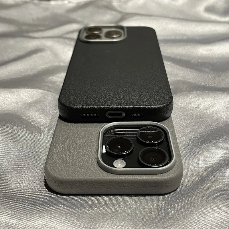 Luxury Matte Leather Phone Case For iPhone 17 16 15 14 Plus 16E Protection Shockproof Cover