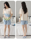 2-Pcs Women’s Cotton Pajama Set – Breathable Short Sleeve Summer Sleepwear with Cute Prints