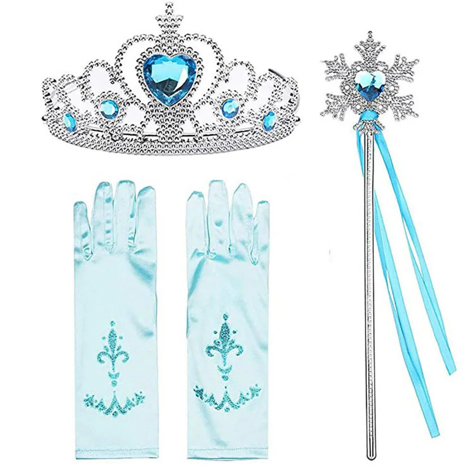 Girl Elsa Cosplay Accessories  Princess Snow Queen Dress Up Jewelry Wand Crown Necklace Earclips Photography Role Play Props