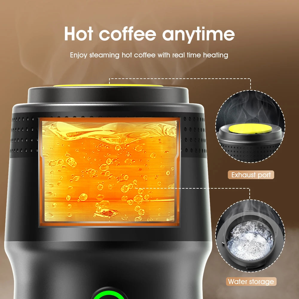 Foombthe Electric Portable Coffee Machine Italian Espresso Machine for Car & Home 3-in-1 Capsule Powder Travel Coffee Maker