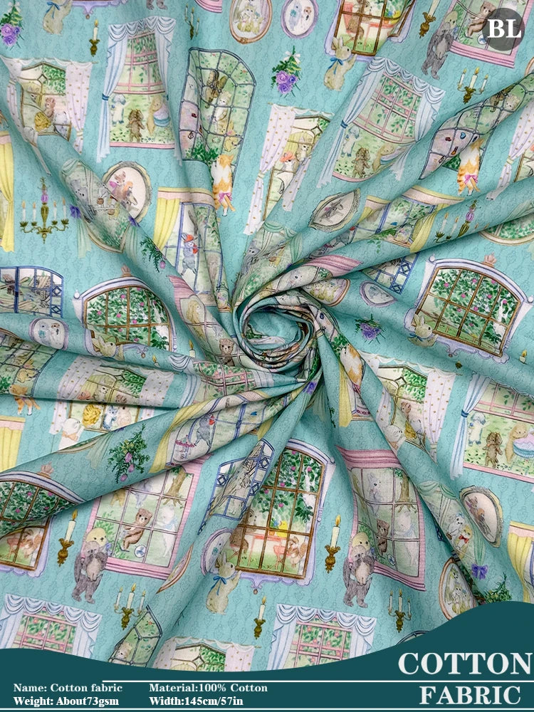 100% cotton Hokkoh-Movie studio Blue tana lawn fabric 80s Poplin printing Sewing fabric Making Dress Clothing Handmade DIY Cloth