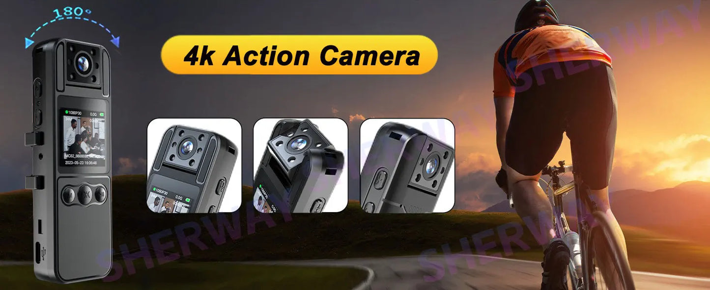4K Mini Action Camera with Night Vision, WiFi & 180° Rotating Lens Portable Body Cam Recorder