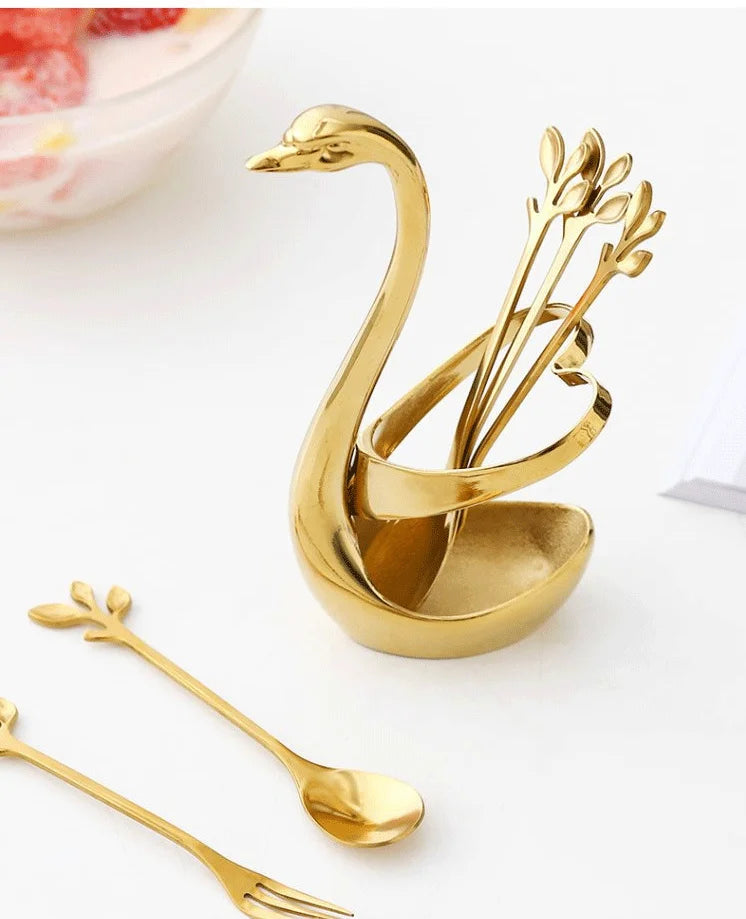European Swan Tableware Holder Stainless Steel Spoon and Fork Base Elegant Utensil Stand Home Decor and Kitchen Organization