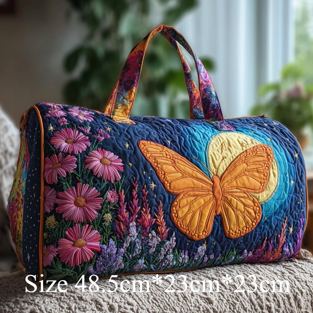 Quilted Travel Bag 3D Butterfly Flowers Print Large Capacity Carry On Duffle Bag for Women Weekend Luggage Overnight Bag