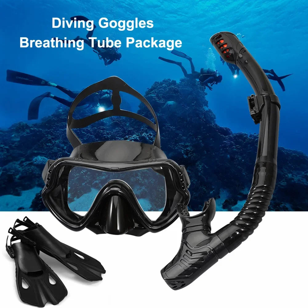 Snorkeling Equipment Panoramic Wide-angle Snorkeling Mask Professional Diving Mask and Snorkel Fin Fins Snorkeling Flipper