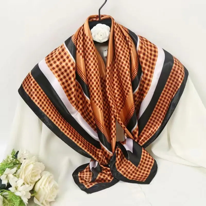 Women Scarf Silk Feeling Hair Neck Square Brand Office bandanna muffler Waiter Flight Attendants Handkerchief Rings wrap