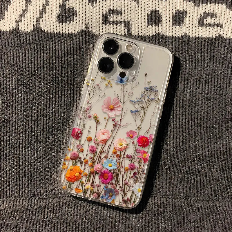 Transparent Flower Floral Phone Case For iPhone 16 15 13 14 12 11 Pro Max 15 16 Plus  XR Max 12 13 Mini Clear Soft Funda Cover