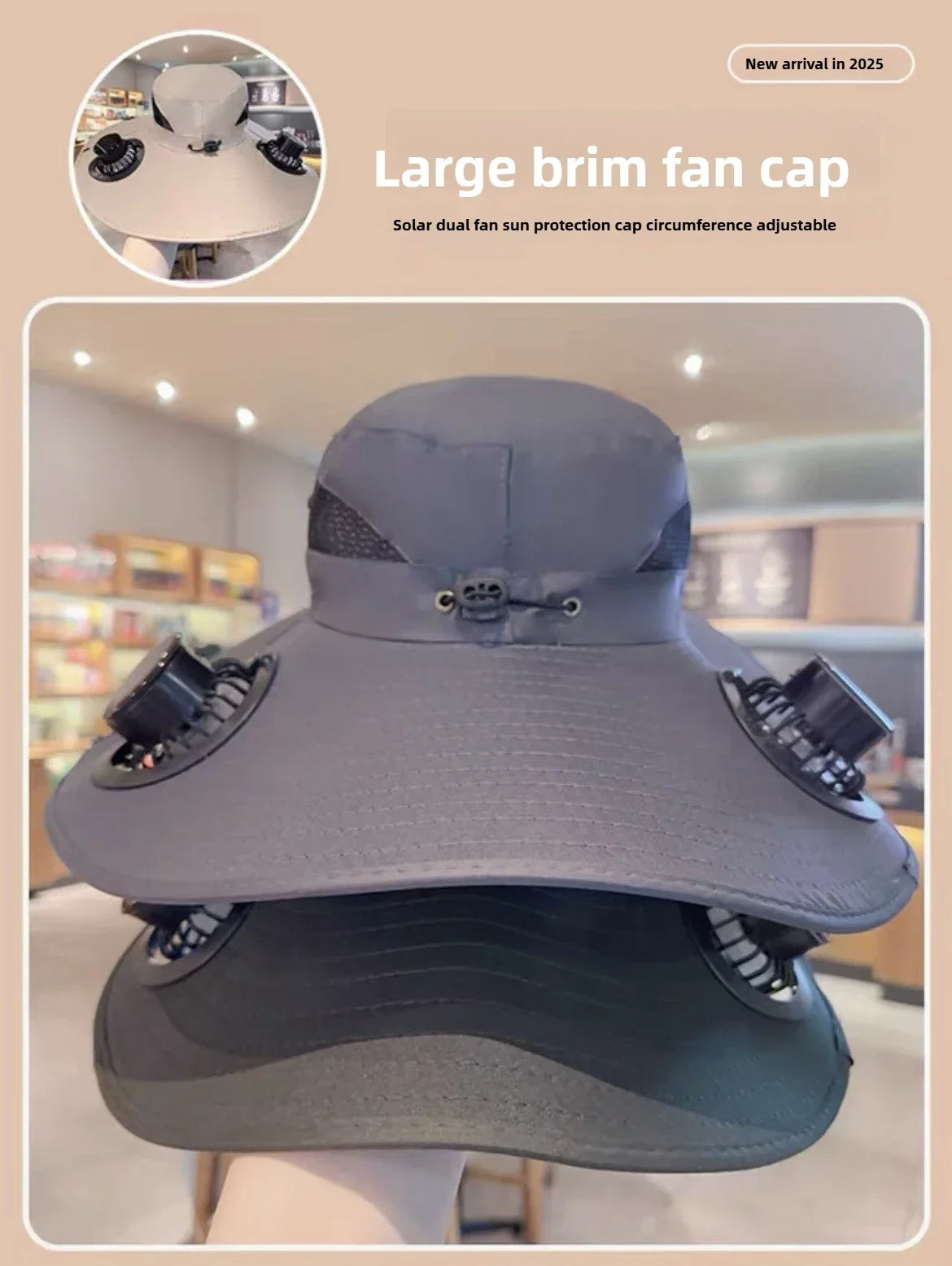 Wide Brim Solar Fan Hat With Dual Fans