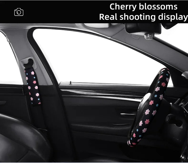 Floral Flannelette Car Steering Wheel Cover Anti Slip 38CM