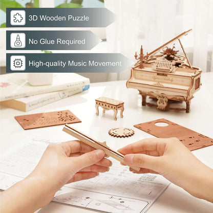 3D Puzzle Wooden Models Construction Kits Mechanical Model Sets Music Box Magic Piano Style 223 Pieces