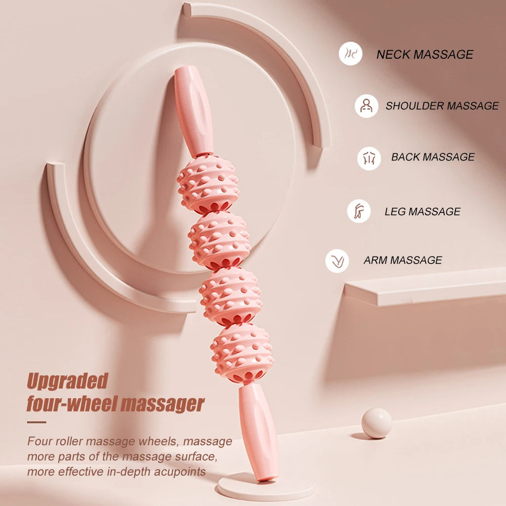 Leg Massage Apparatus, Massage Bar Muscle Relax Point Press Massager, Massage Ball Roller Pressure Point Massage 4 Ball Edition