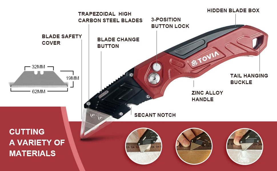 Folding Utility Knife Box Cutter, 3-Position Blades, Blade Storage Design with Extra 3 Blades, Box Knife for Cartons
