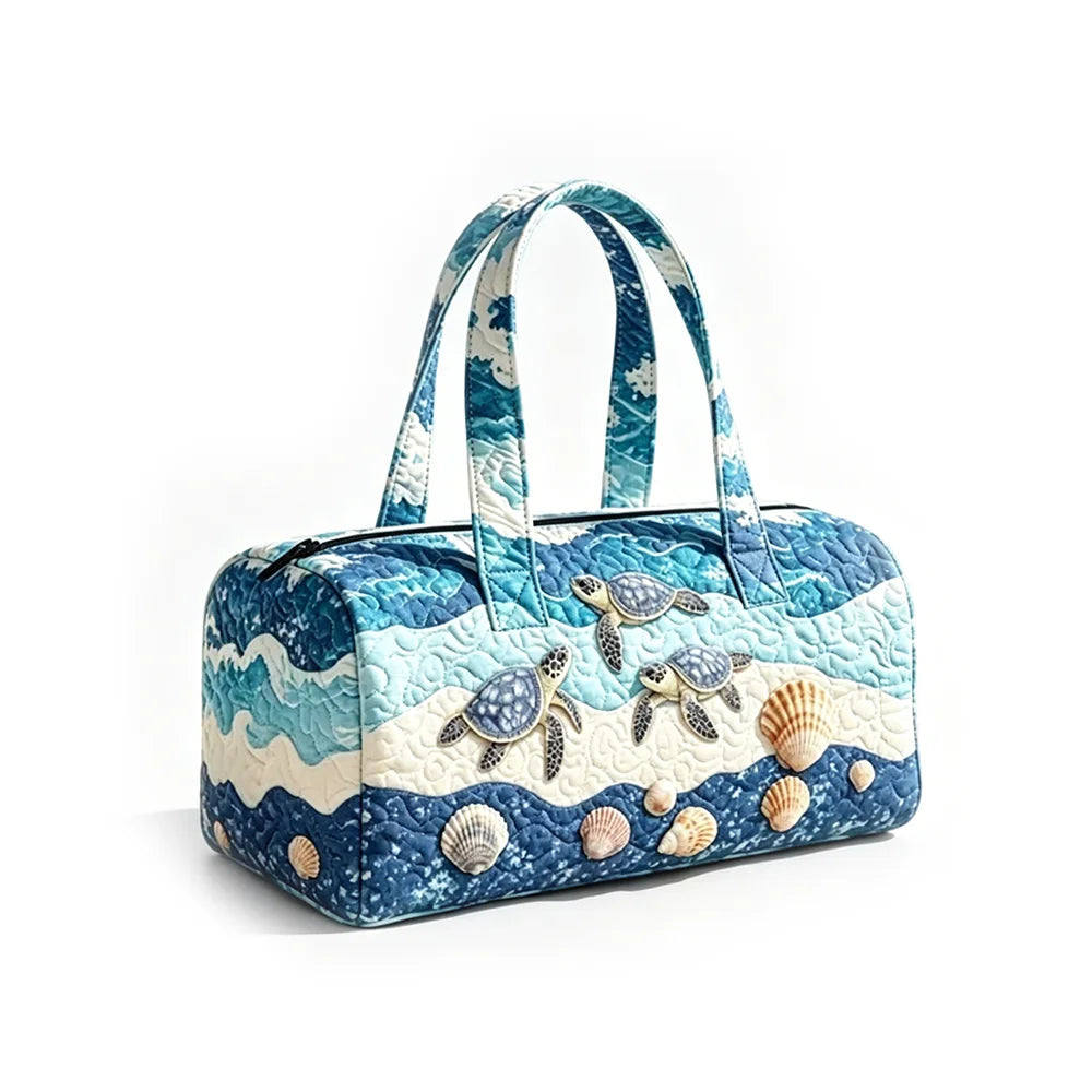 Summer Quilted Duffel Bag Tropical Vacation Carry-on Luggage Beach Travel Tote with Zipper Coconut Tree Surfboard Print Handbag