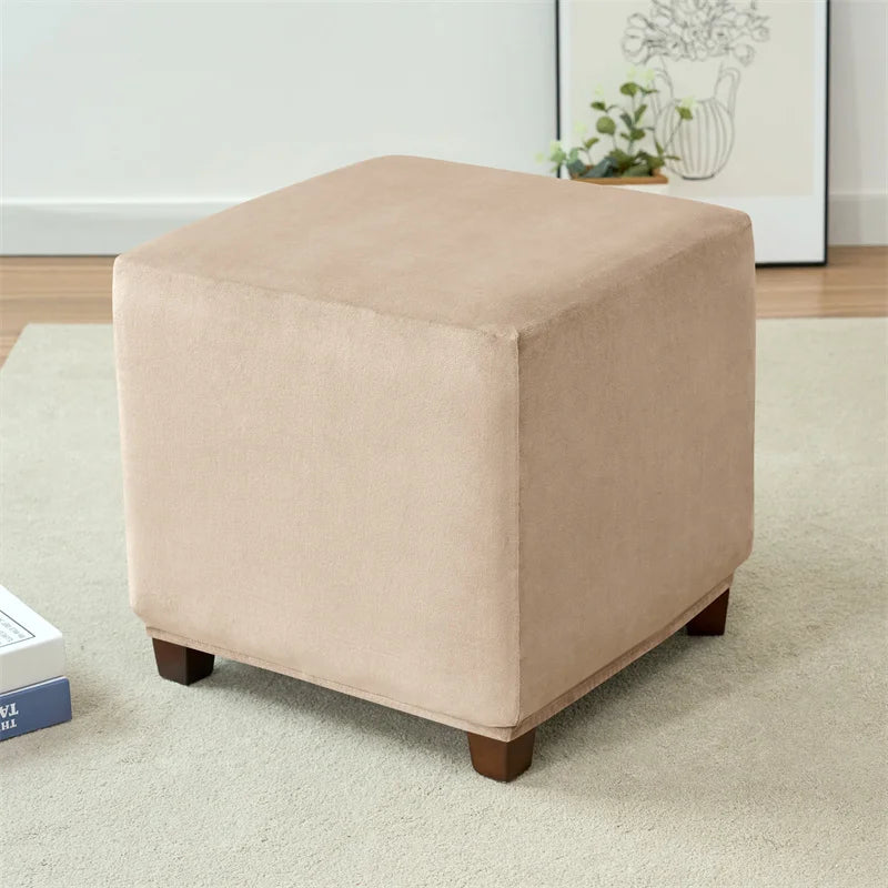 1PC Stretch Square Ottoman Stool Covers Super Soft Velvet stool Cover Elastic All-inclusive Footrest Slipcovers for Living Room