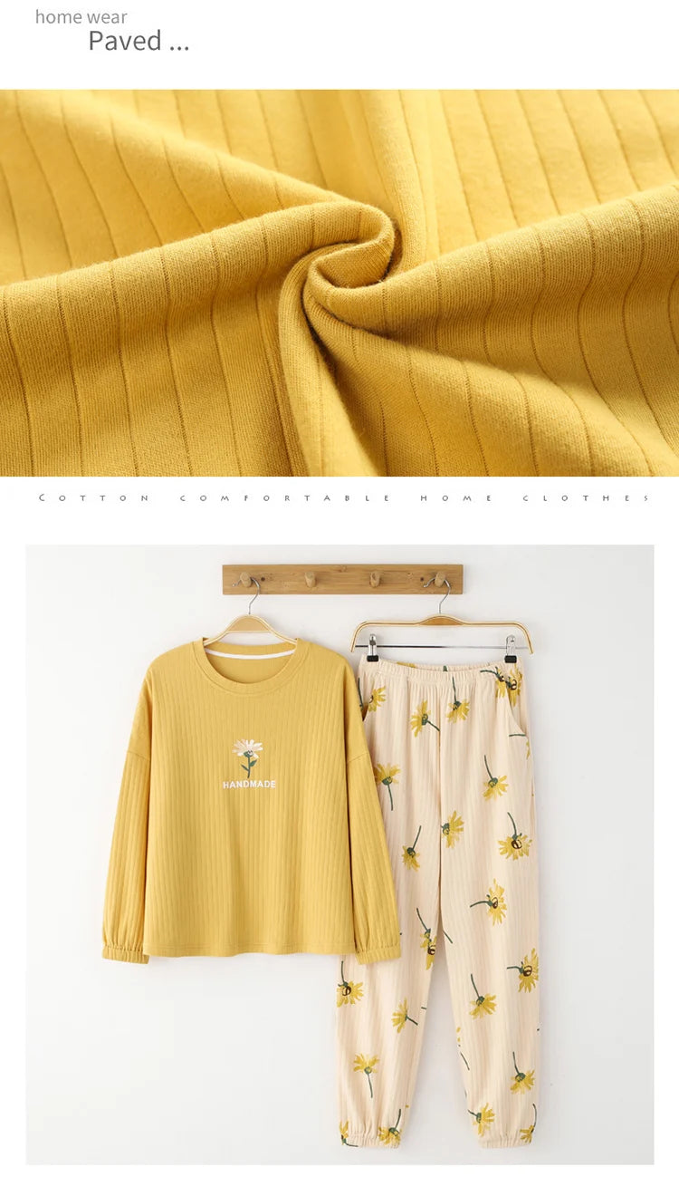 Women’s Winter Corduroy Cotton Pajama Set – Cute, Comfortable, Loose Long Sleeve Loungewear