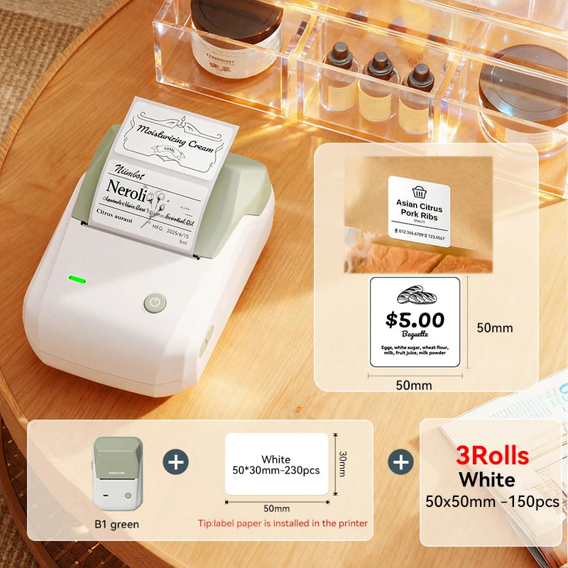 B1 Portable Thermal Label Printer 2 Inch, Bluetooth Mini Sticker Maker, Wireless Inkless Label Printer for Smartphone & PC